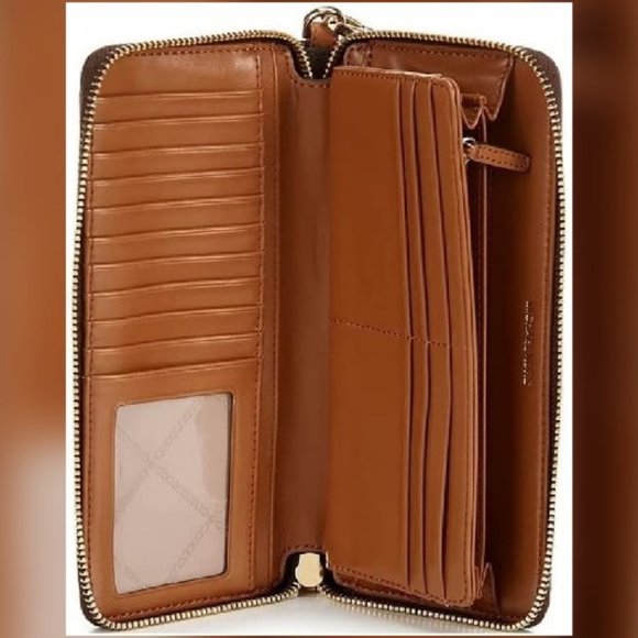 MICHAEL KORS Large Logo  Jet Set Travel Continental Wristlet Wallet Brown NWT - Picture 3 of 7
